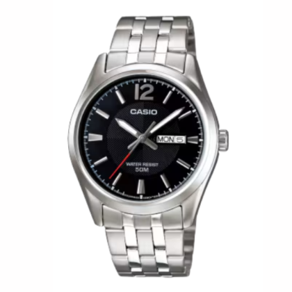 Casio General MTP-1335D-1AV Silver Stainless Steel Band with Black Dial Men Watch
